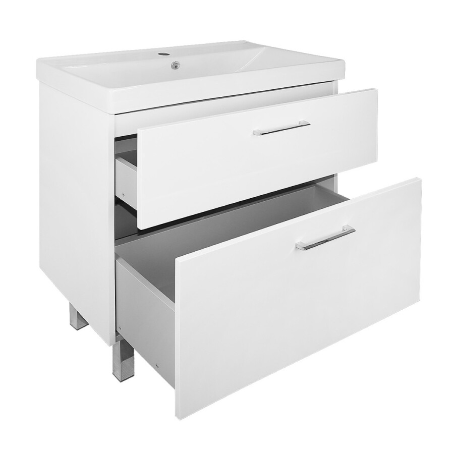 Комплект Тумба Azario Ника 80 Н 815х470х860 напольная, с раковиной Tempo 80, белый глянцевый CS00091370