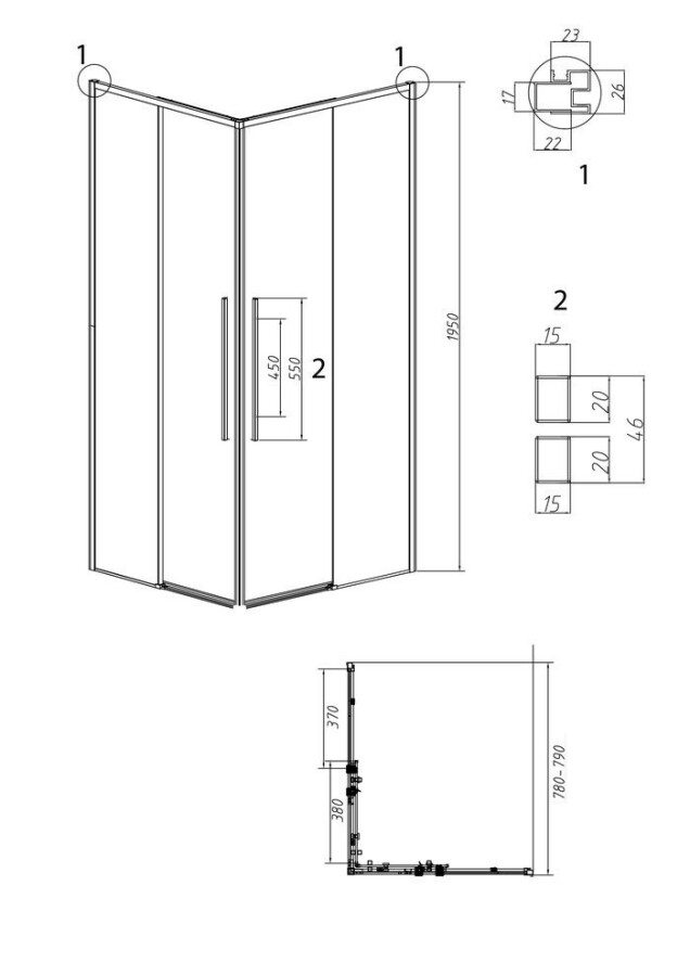 1/2 душевого ограждения Grossman Galaxy 1/2.K33.01.80L.21.02 (80*195) раздвижная(левая),черный матовый,стекло шиншилла,1 место