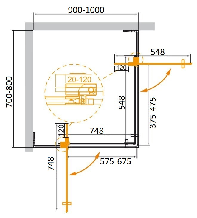 Cezares Slider душевой уголок 70/80х90/100 см SLIDER-AH-2-70/80-90/100-GRIGIO-NERO