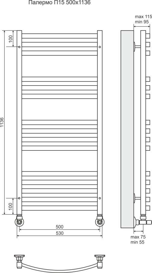 Terminus Палермо П15 полотенцесушитель водяной 500*1136