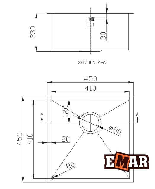 Emar EMB-102 кухонная мойка satin 45x45 см