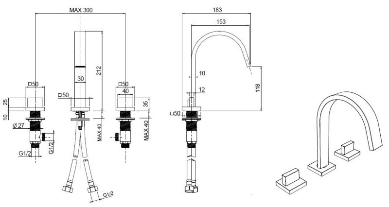 Cezares Unika смеситель для раковины черный UNIKA-BLS2-NOP-W0