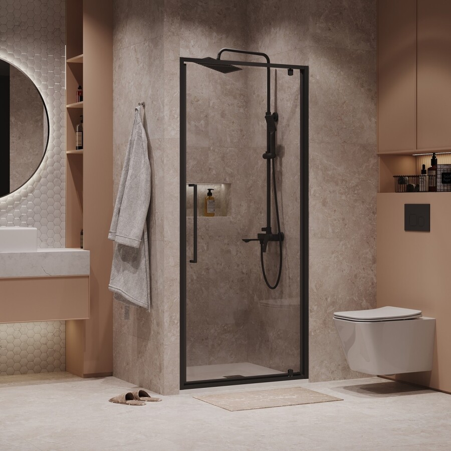 Дверь в нишу Niagara Nova NG-85-10AB (100х195) черный матовый,стекло прозрачное,дверь распашная,1 место