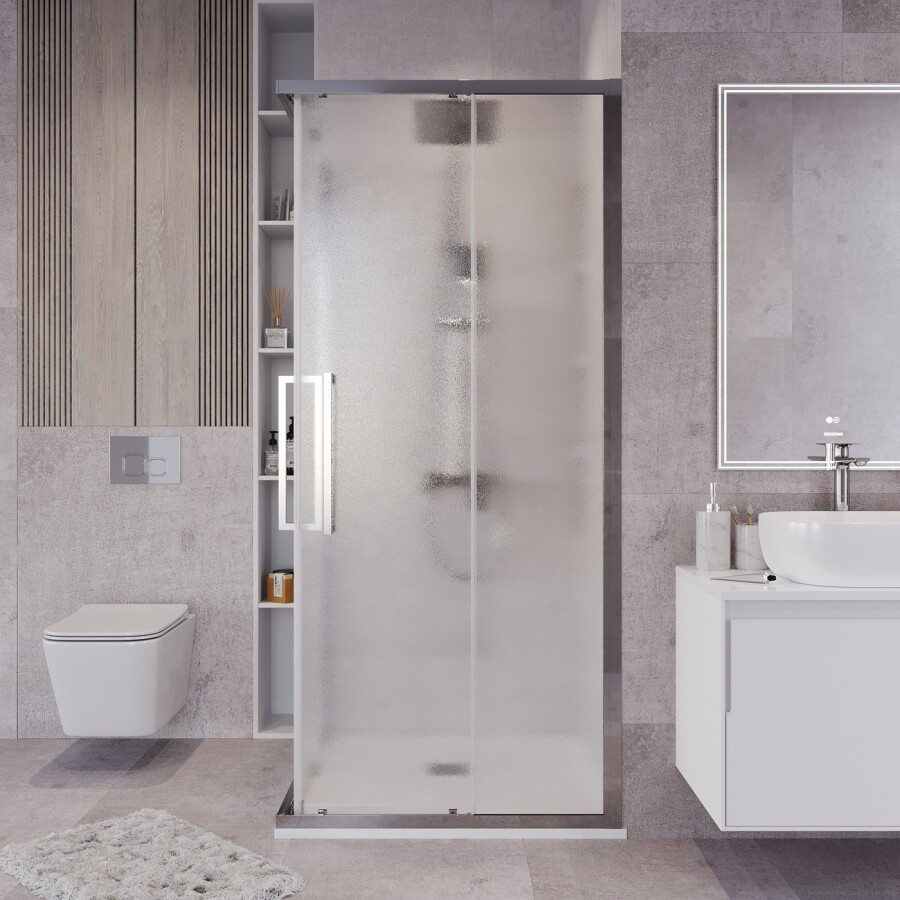 Душевое ограждение Grossman Cosmo 300.K33.02.8080.10.02 (80х80х195) квадрат,раздвижная,хром,стекло шиншилла, 1 место