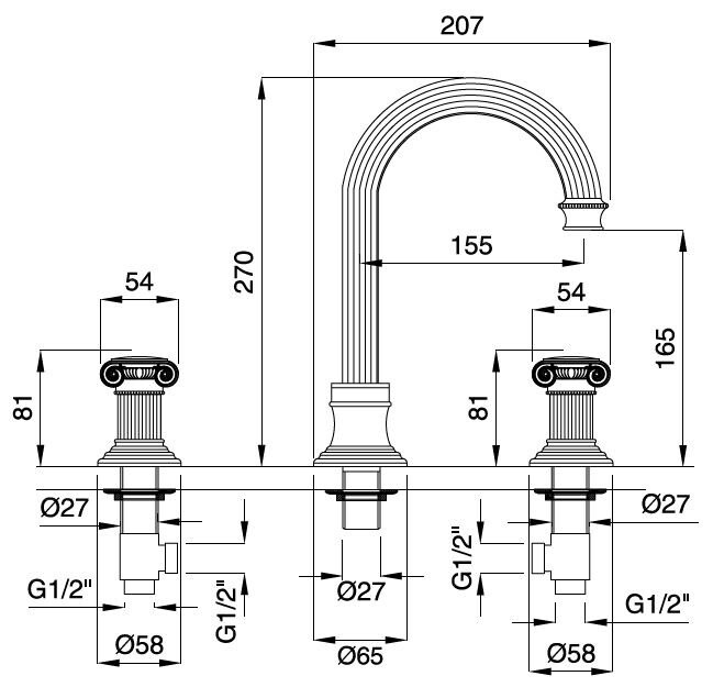 Cezares Olimp смеситель для раковины золото OLIMP-BLS2-A-03/24-Sw
