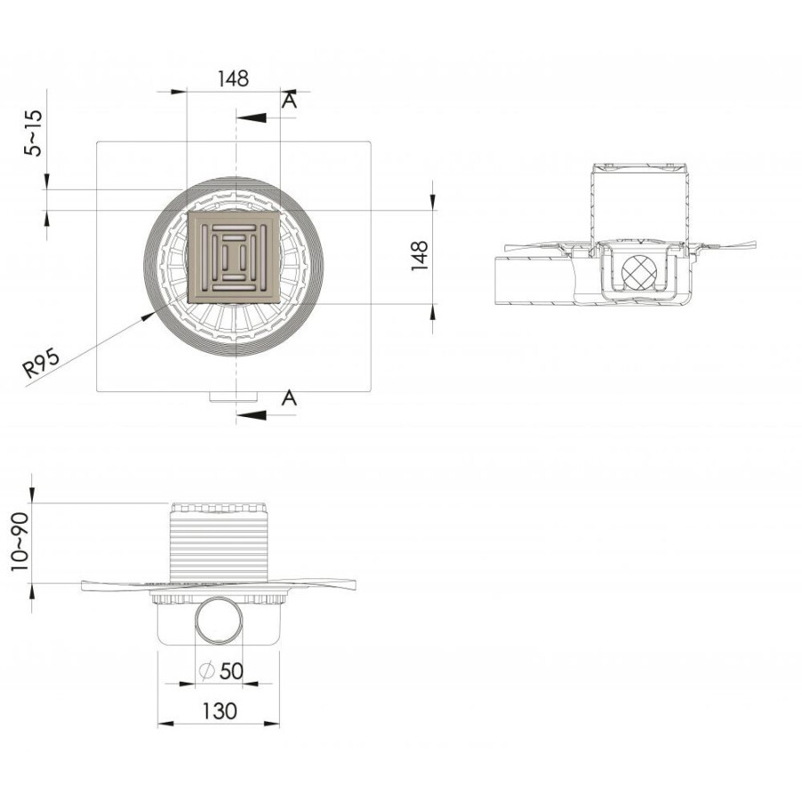 Berges Wasserhaus Zentrum Uno 090372 Душевой трап 150*150 мм