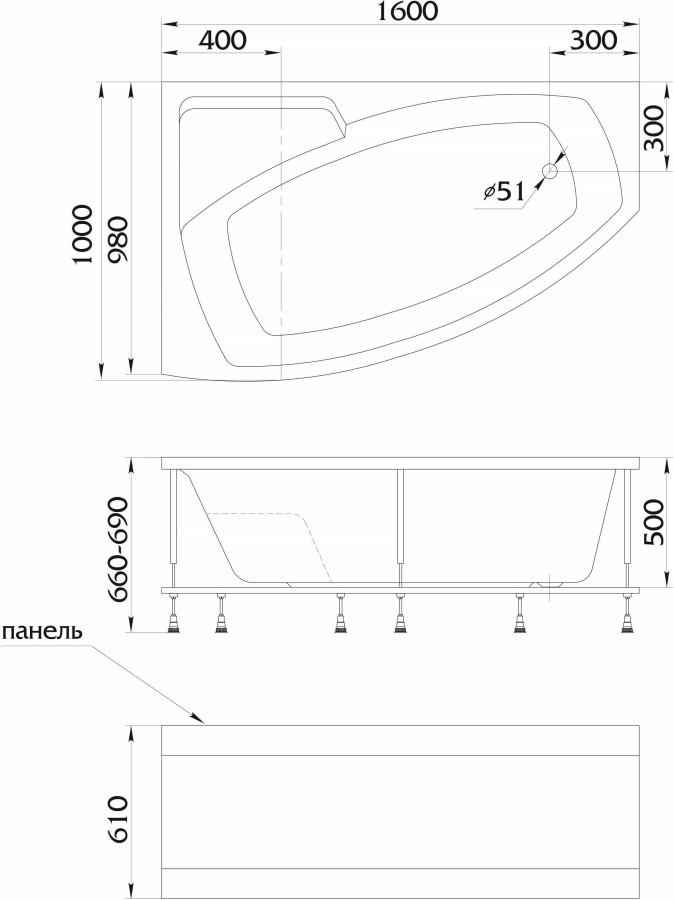 1 Marka Assol 160*100 ванна акриловая угловая 01асс1610л
