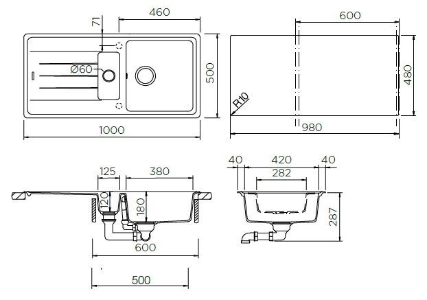 Schock Element 60D 700950 кухонная мойка альпина 100х50 см
