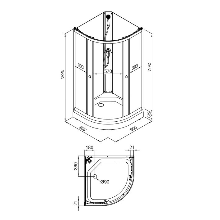 Triton Душевая Кабина Лайт 90*90 А без крыши Щ0000070695