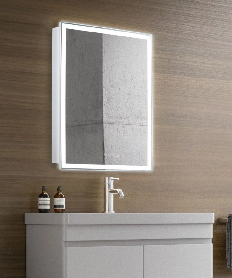 Azario Киото зеркало-шкаф 53,5х75 см сенс. выкл, диммер, часы LED-00002356