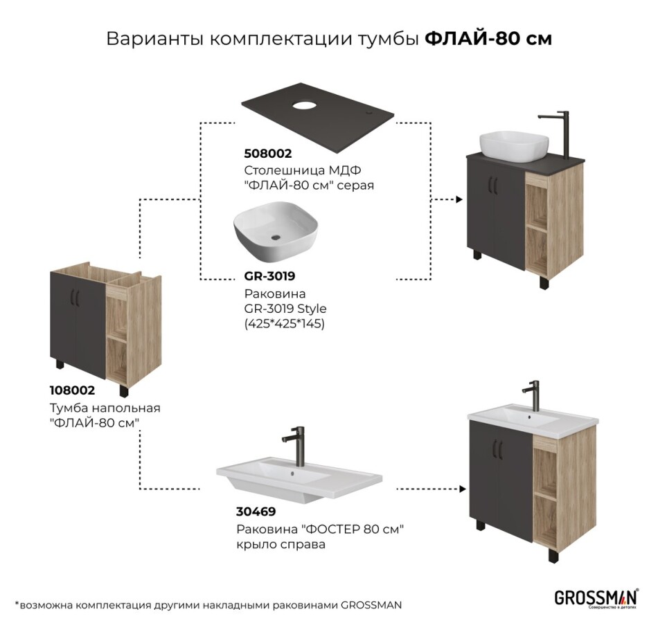 Тумба напольная "ФЛАЙ-80 см" дуб сонома/серая 108002