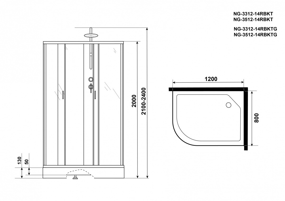 Niagara NG 3512-14RBKTG Душевая кабина 120x80 правосторонняя Без крыши с тропическим душем 35121433RBKTG