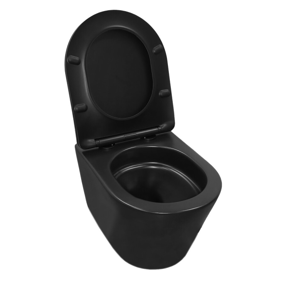 Унитаз подвесной Azario Vela 360х480х360 безободковый, система смыва "Торнадо", с быстросъемным сиденьем "Микролифт", черный матовый AZ-2480MB