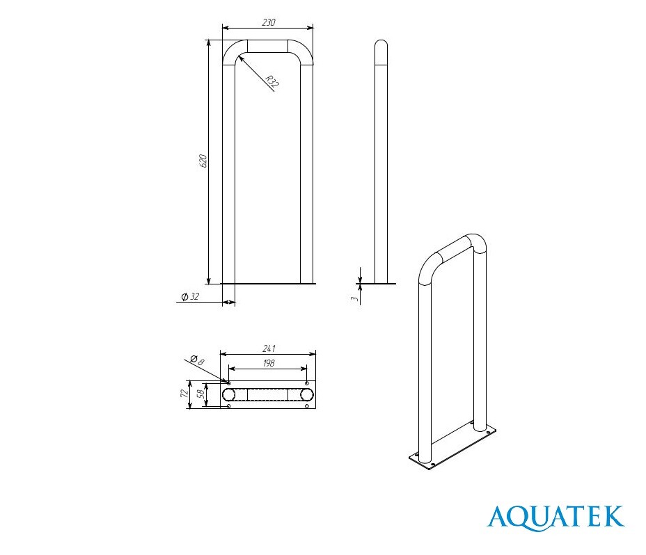 Aquatek Поручень настенный стационарный 620*230 мм POR-0000002