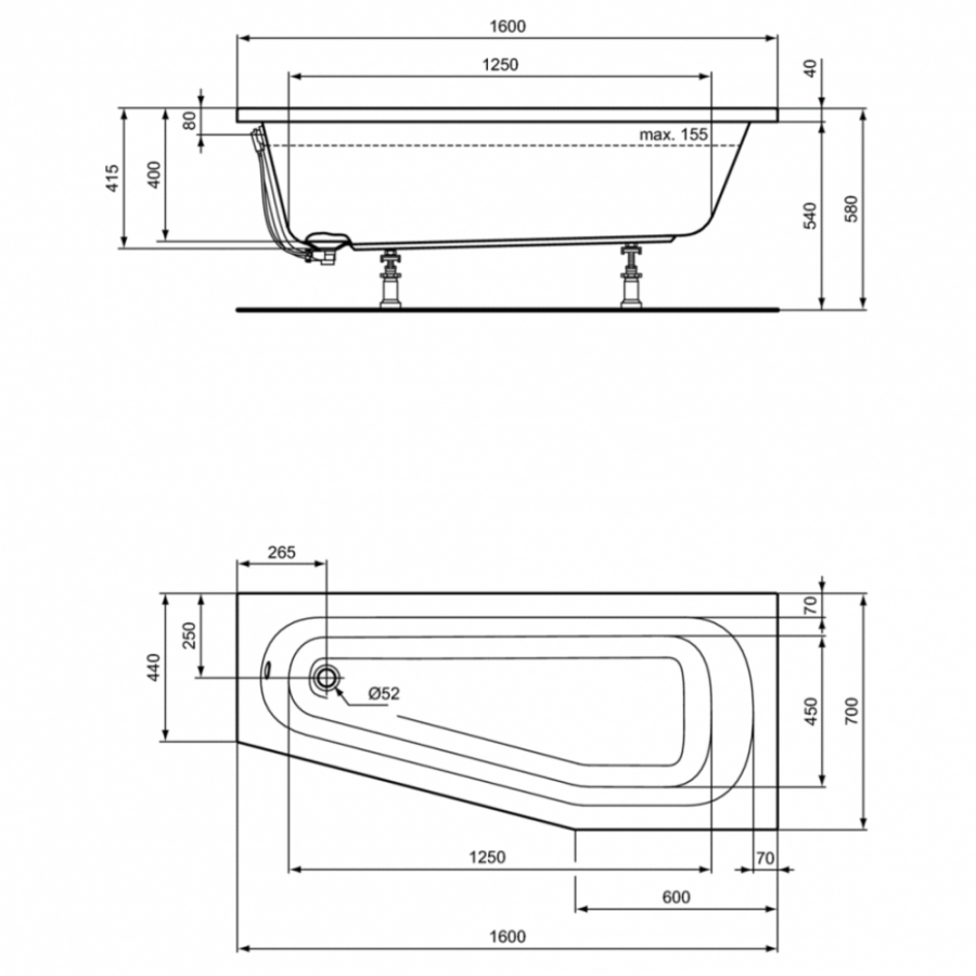 Ideal Standard Hotline ванна акриловая правая 160х70 K276101
