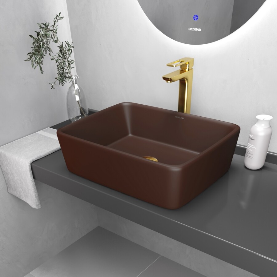 Раковина Grossman Color GR-3016BRM (480х370х130) коричневая матовая,1 место