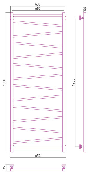 Сунержа Сирокко полотенцесушитель водяной 1600*600