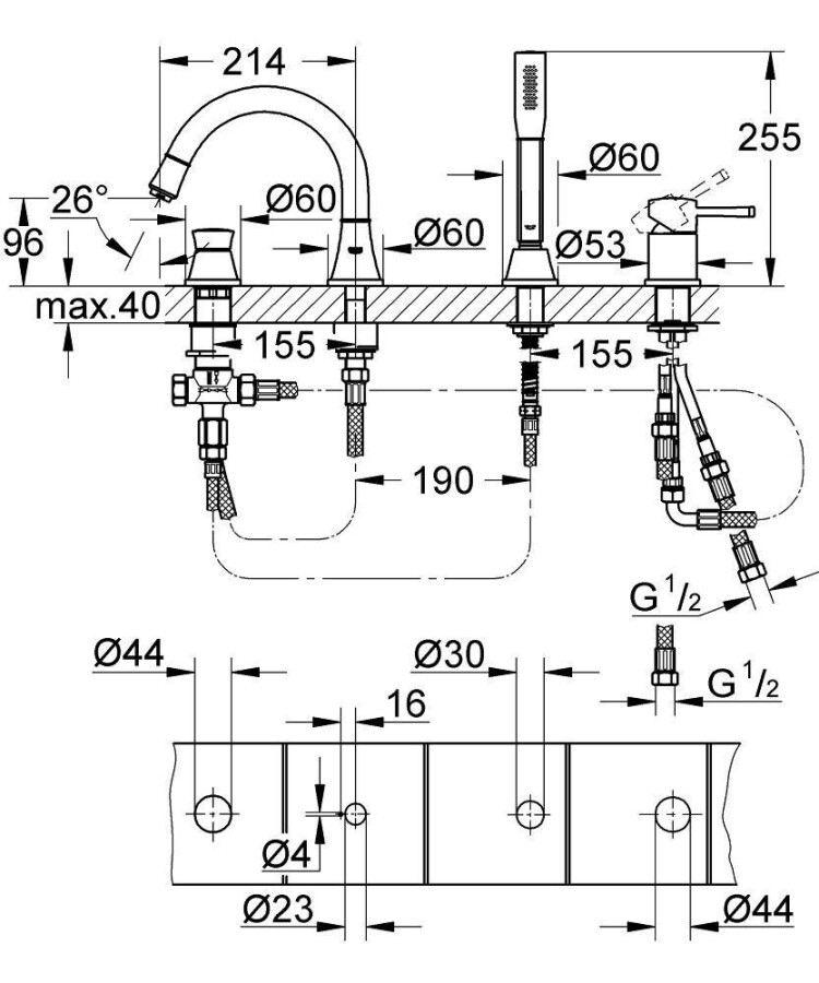 Grohe Grandera 19936IG0 смеситель на борт ванны хром/золото