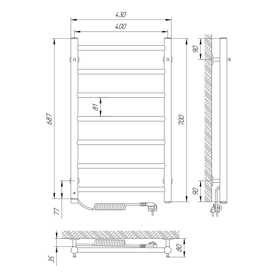Laris Джаз полотенцесушитель электрический П7 400*700 Э хром 73207471