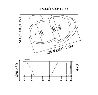 1 Marka Diana 170*90 ванна акриловая угловая 01ди179р