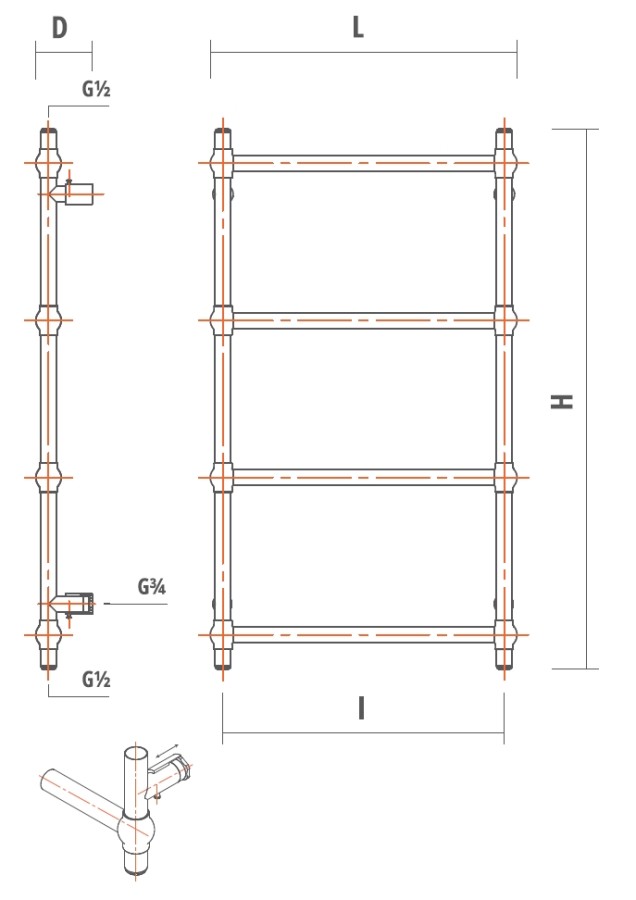 Garcia Базель полотенцесушитель водяной 500*950 никель хром