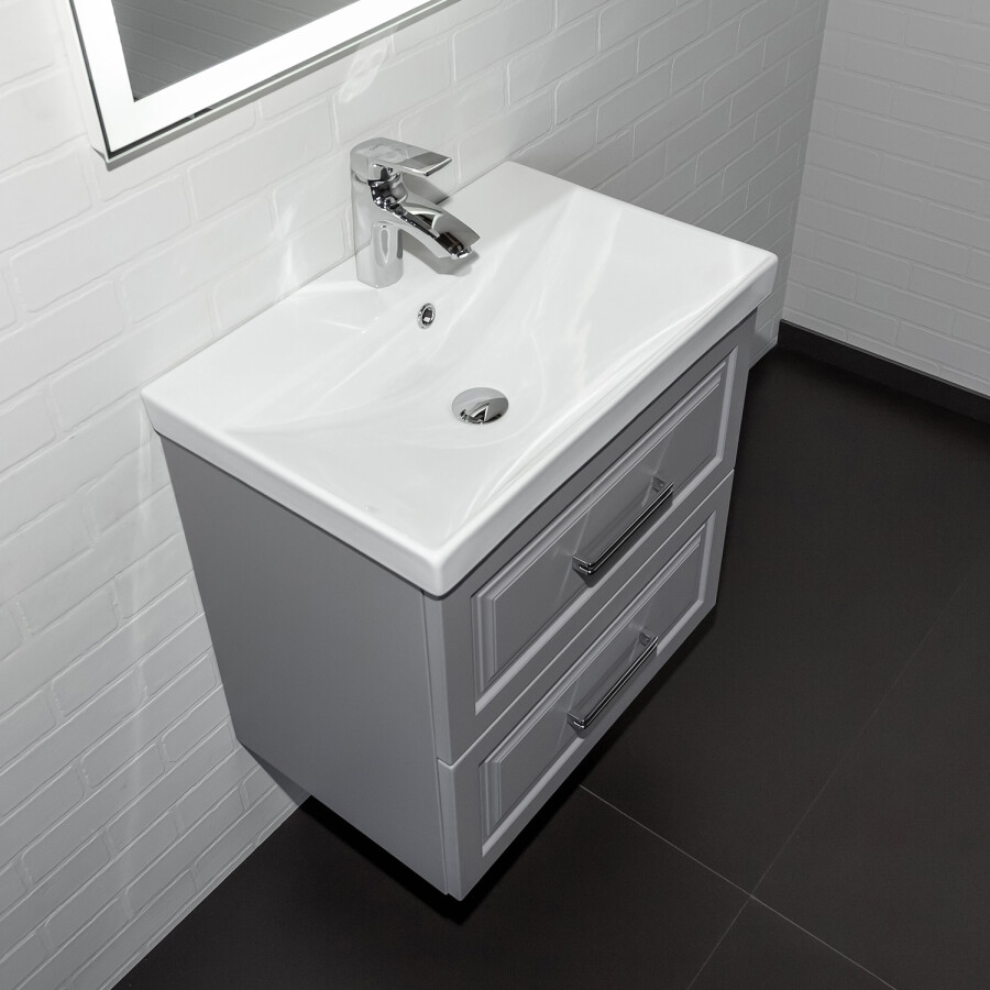 Тумба-умывальник Comforty Бросно 60П2 альпийский иней с раковиной CF19696BX-60 00-00021589