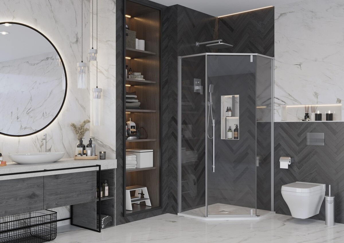 Душевое ограждение Ambassador Ritz 112011103 (100х100х200) трапеция,хром,стекло прозрачное,распашная,1 место