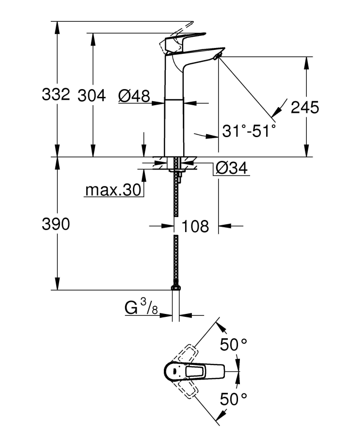 Grohe BauLoop смеситель для раковины 23764001