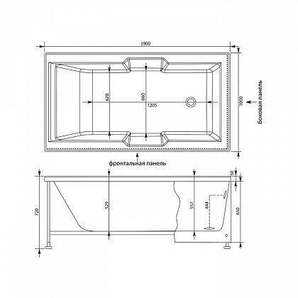 Aquanet Vega 190*100 ванна акриловая с каркасом 00205556