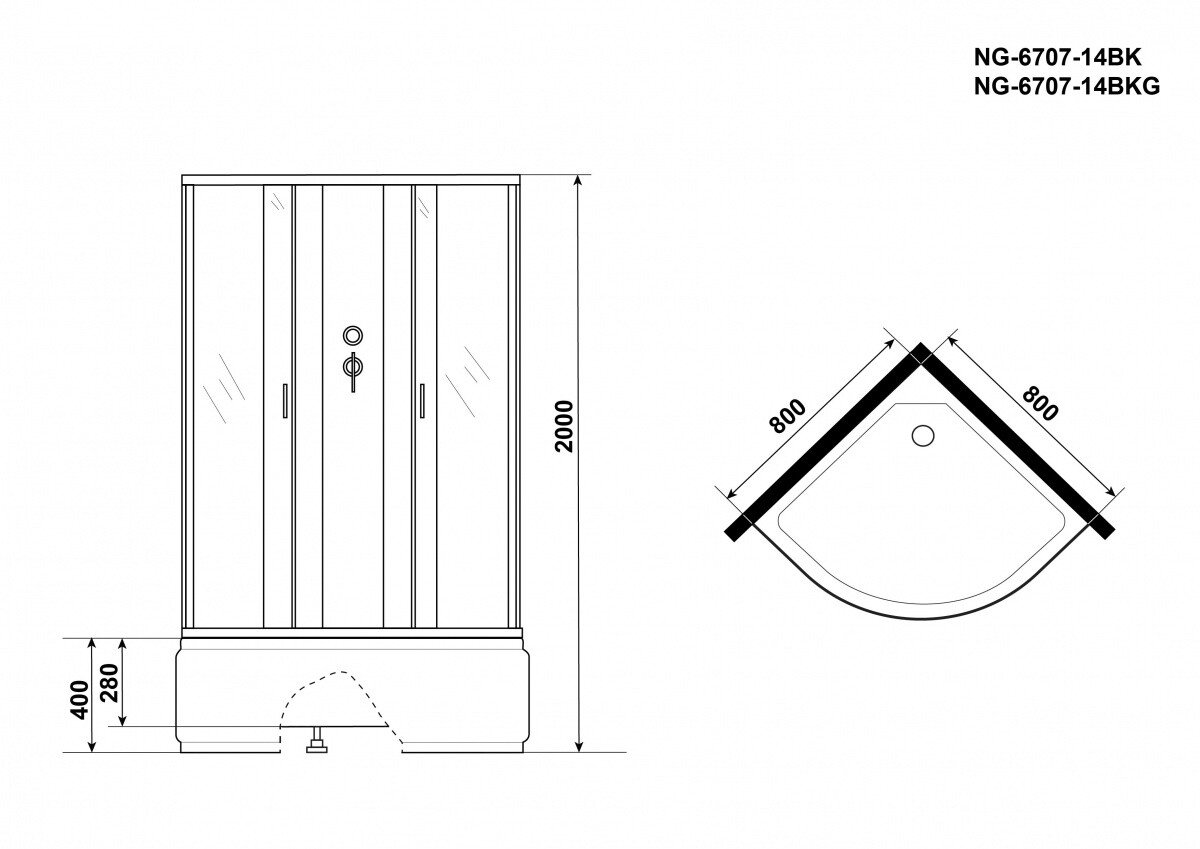 Niagara NG 6707-14BK Душевая кабина 80x80 Без крыши 67071414BK
