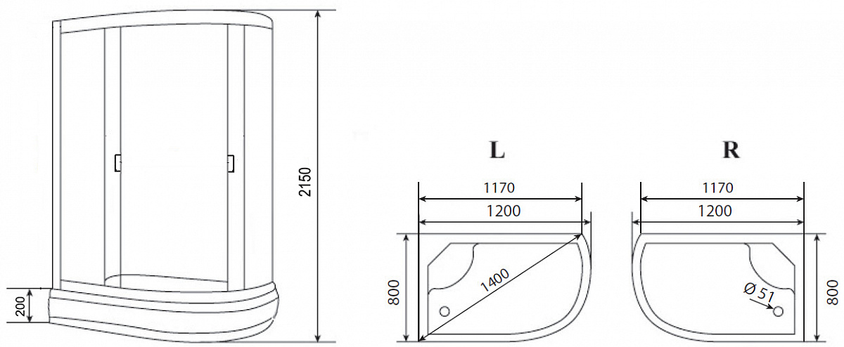 Loranto душевая кабина 120х80х215 черная левая CS-66120-20 L G