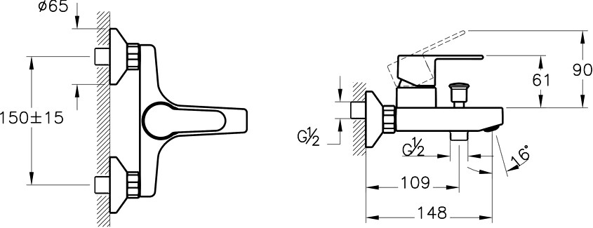 Vitra Win S A42676EXP смеситель для ванны хром