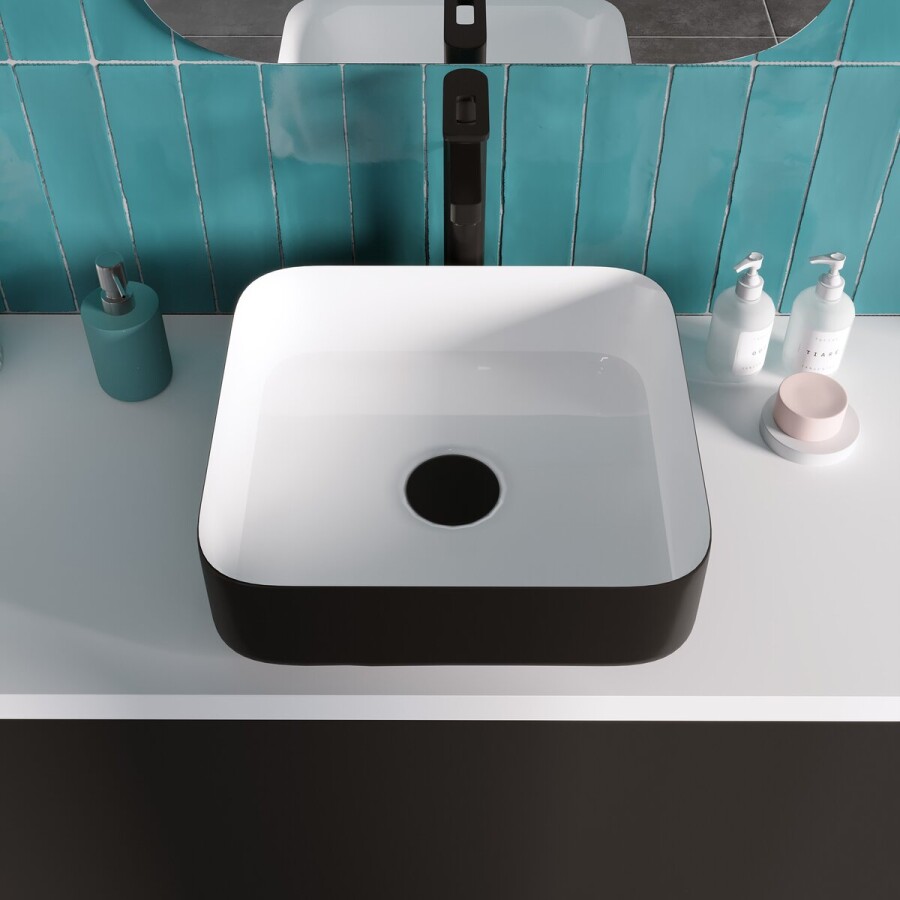 Раковина Grossman Color GR-4042BW (385х385х140) черная,белая внутри,1 место