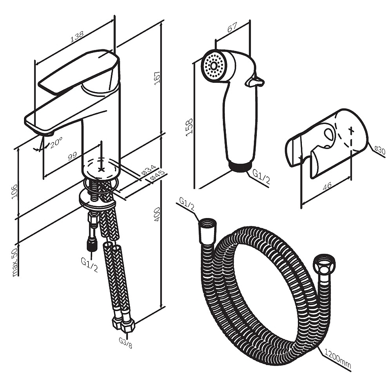 Am.Pm Gem смеситель для раковины с гигиеническим душем F90A03022