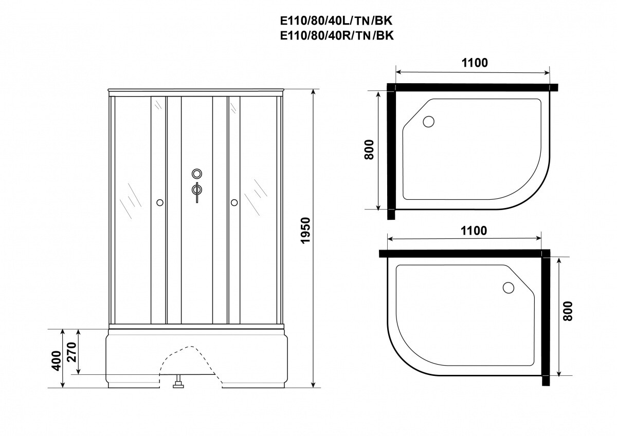 Niagara Eco Душевая кабина 110x80 Левая Без крыши E110/80/40L/TN/BK