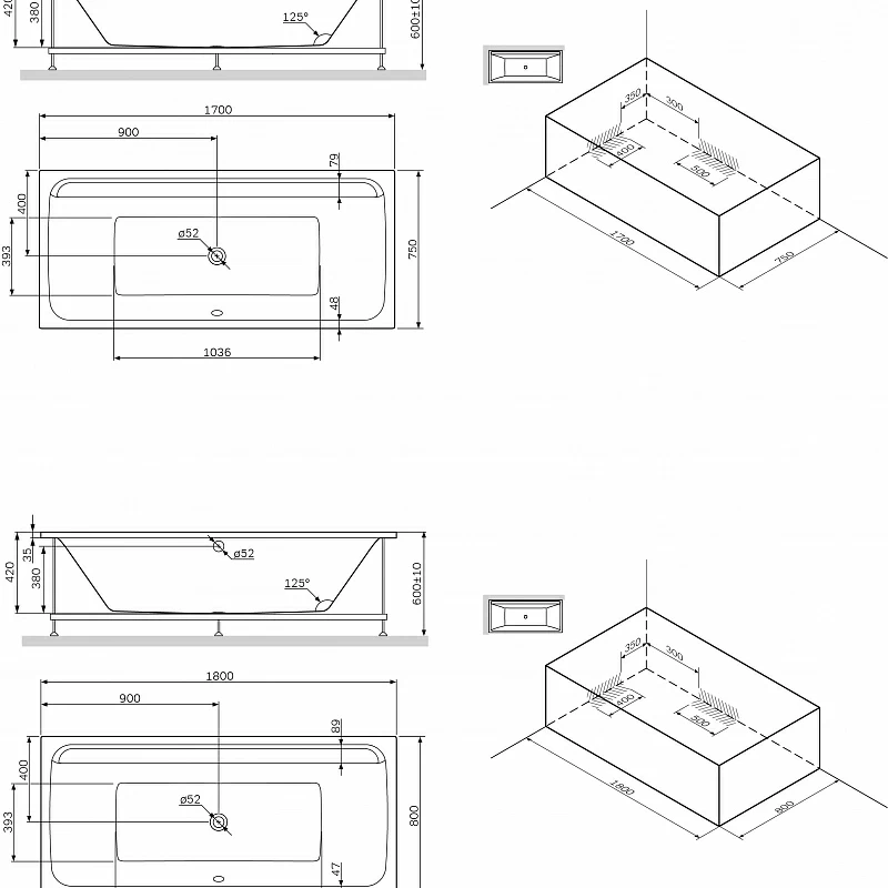 Am.Pm Inspire 2.0 каркас для ванны 170 W52A-170-075W-R