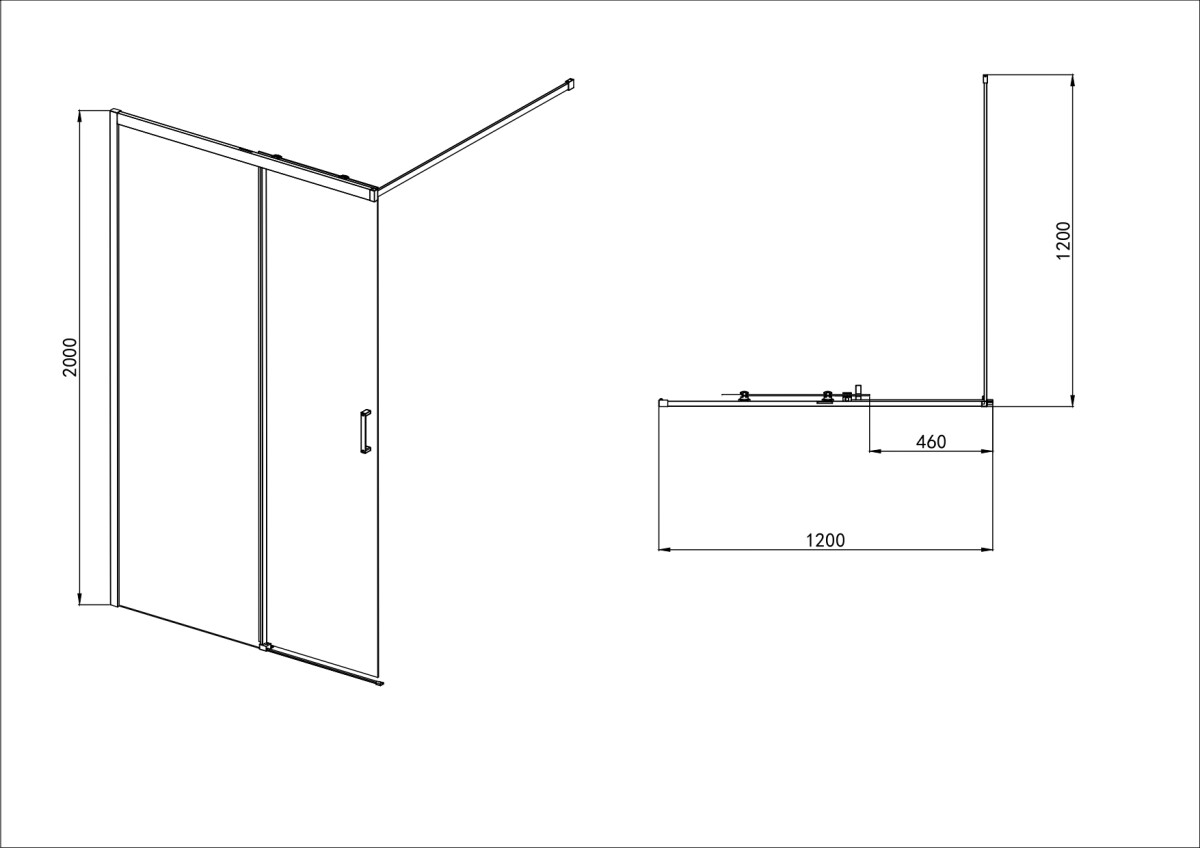Aquatek AQ.WISL.120.1BL Душевая перегородка Walk In 120см, раздвижная с держателем 1200мм черный матовый прозрачное