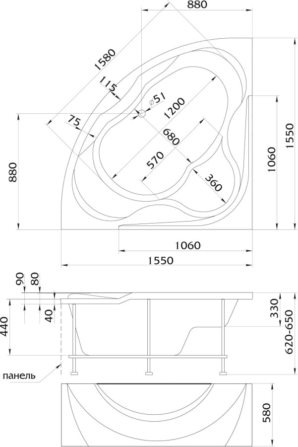 1 Marka Luxe У24184 каркас для ванны 03люк155155