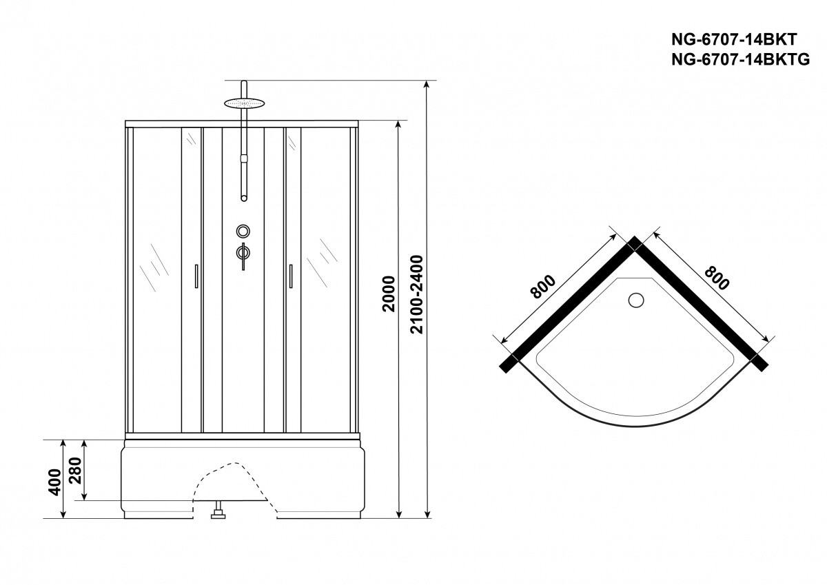 Niagara NG 6707-14BKTG Душевая кабина 80x80 Без крыши с гидромассажем и тропическим душем 67071414BKTG
