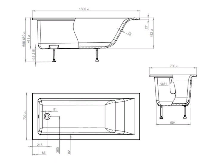 Ванна из литьевого мрамора Astra-Form Нейт 160х70 с ножками в комплекте
