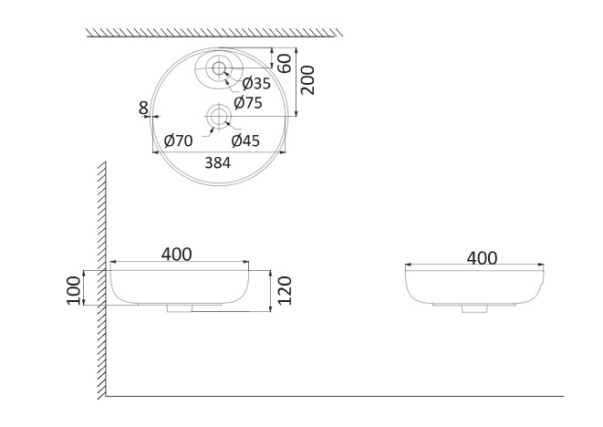 Creo Ceramique Pau PU3600 раковина накладная 40 см