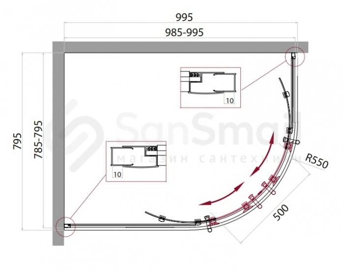BelBagno UNO-195-RH-2-100/80-C-Cr душевое ограждение 100*80*195