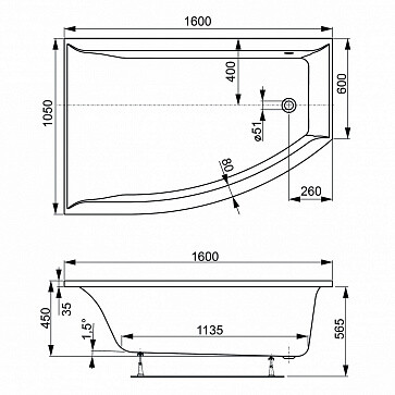 Ванна акриловая Vagnerplast Veronela Offset угловая правая 160x105 белая VPBA160VEA3PX-04