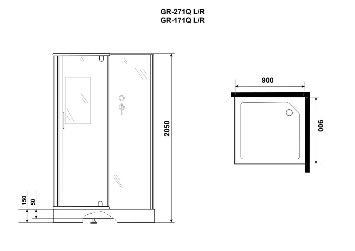 Душевая кабина Grossman Classic GR171QR (90х90х205) дверь распашная,4 места