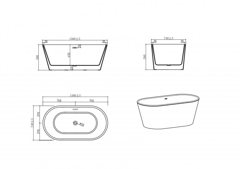 BelBagno BB202-1500-750 150*75 ванна акриловая овальная