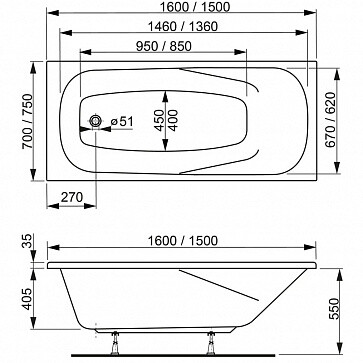 Ванна акриловая Vagnerplast Aronia прямоугольная 150x70 белая VPBA157ARN2X-04