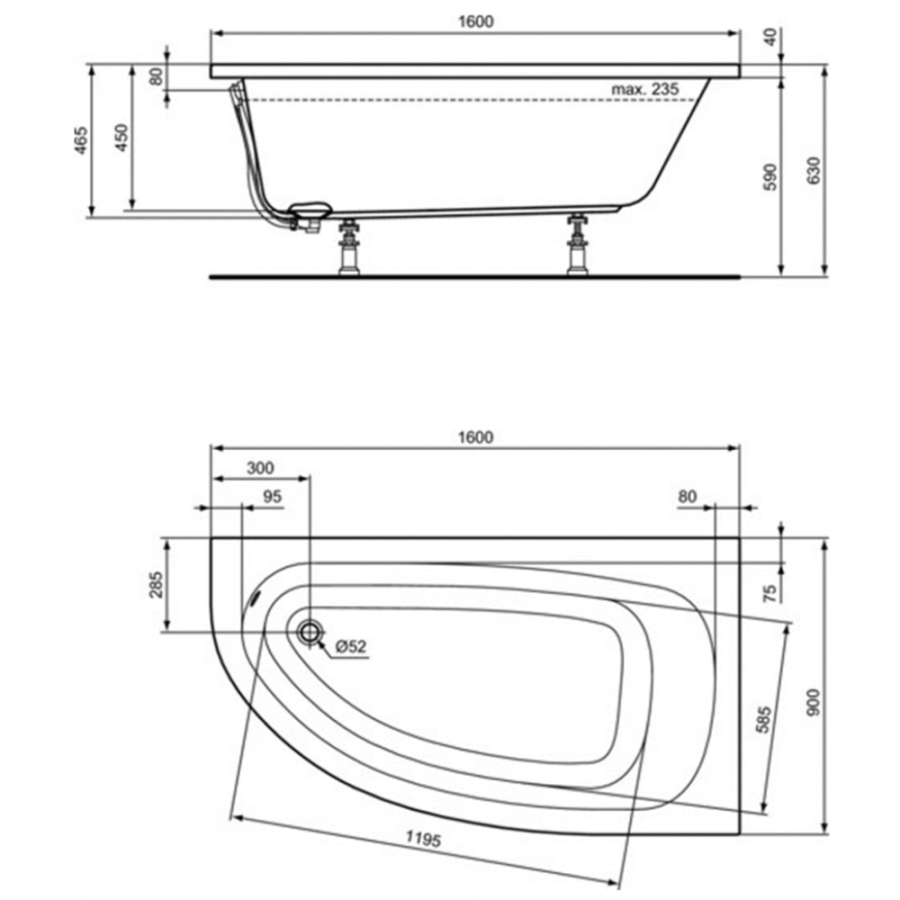 Ideal Standard Hotline ванна акриловая правая 160х90 K275701