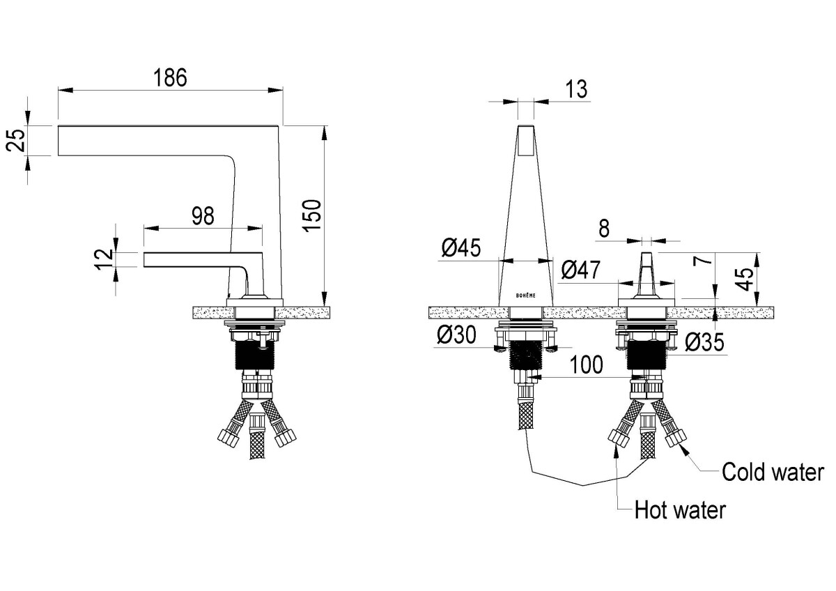 Смеситель для раковины 2х-позиционный Boheme Duo Gun Metal 161-GM