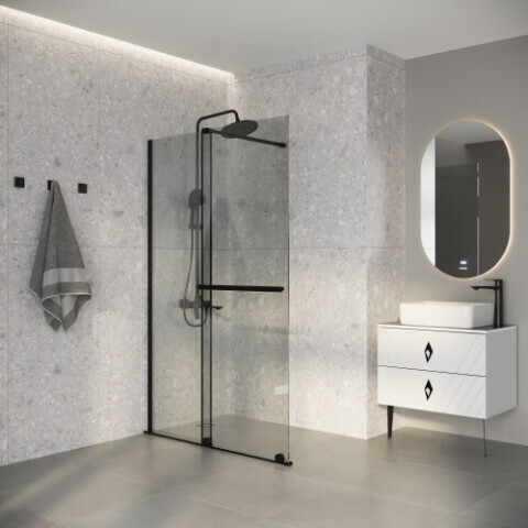 Душевая перегородка Niagara Nova NG-671-10BLACK (100х200) черный матовый,раздвижная,стекло прозрачное,1 место