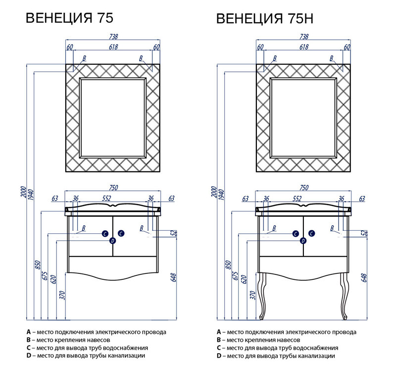 Акватон Венеция 75 тумба с раковиной 1A150901VN010 подвесная